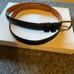 Lands End Women’s Genuine Black Classic Leather Belt with Brass Buckle